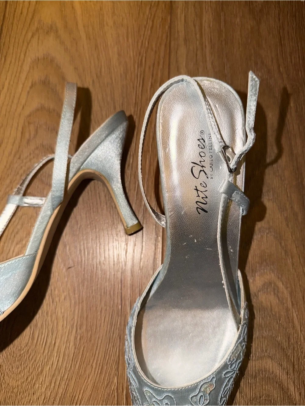90s Blue Y2K Embroidered Pointed-Toe Slingback Heels